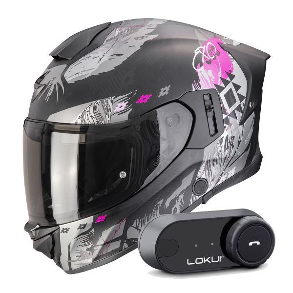 Full Face Scorpion Exo 530 Air Hadji Matt Black Pink + Kit Bluetooth Lokui K30