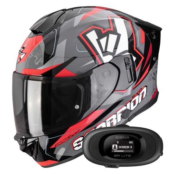 Full Face Scorpion Exo 530 Air Rok Grey Black Red + Kit bluetooth 5R Lite