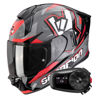 Casque Full Face Scorpion Exo 530 Air Rok Grey Black Red + Kit Bluetooth 5S Solo Casque Full Face Scorpion Exo 530 Air Rok Grey Black Red + Kit Bluetooth 5S Solo