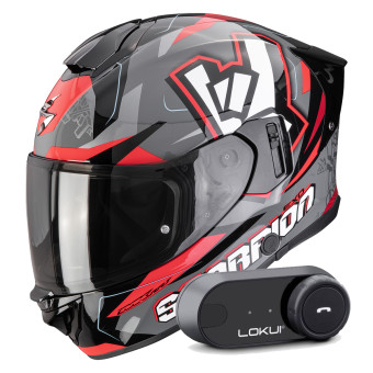 Casque Full Face Scorpion Exo 530 Air Rok Grey Black Red + Kit Bluetooth Lokui K30 Casque Full Face Scorpion Exo 530 Air Rok Grey Black Red + Kit Bluetooth Lokui K30
