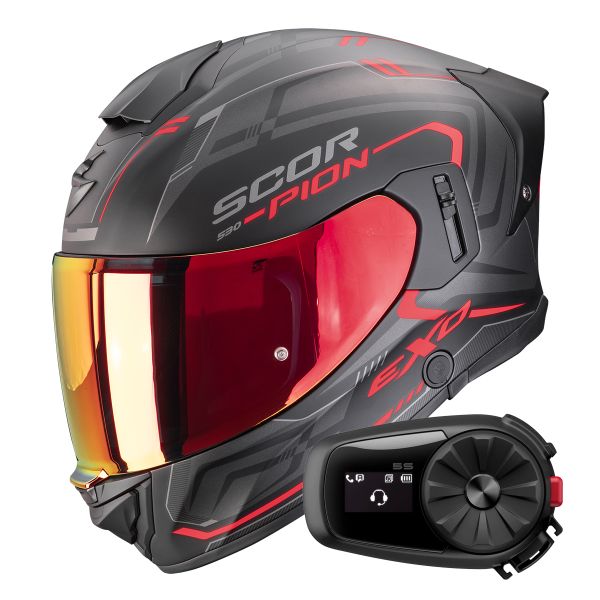 Full Face Scorpion Exo 530 Air Slope Matt Black Red + Kit Bluetooth 5S Solo