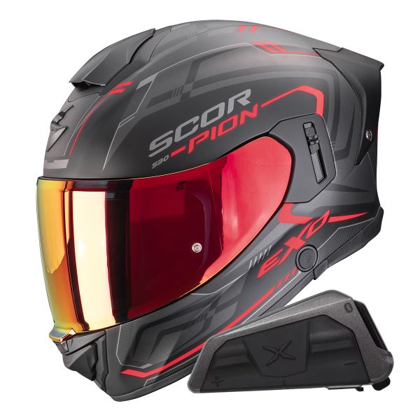 Full Face Scorpion Exo 530 Air Slope Matt Black Red + Kit bluetooth Exo-Com Link-1