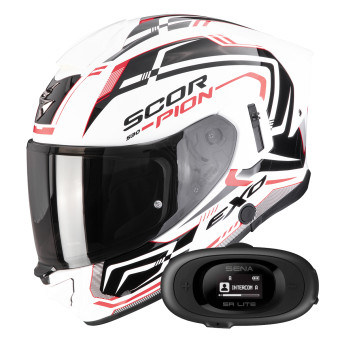 Full Face Scorpion Exo 530 Air Slope White Black Red + Kit bluetooth 5R Lite