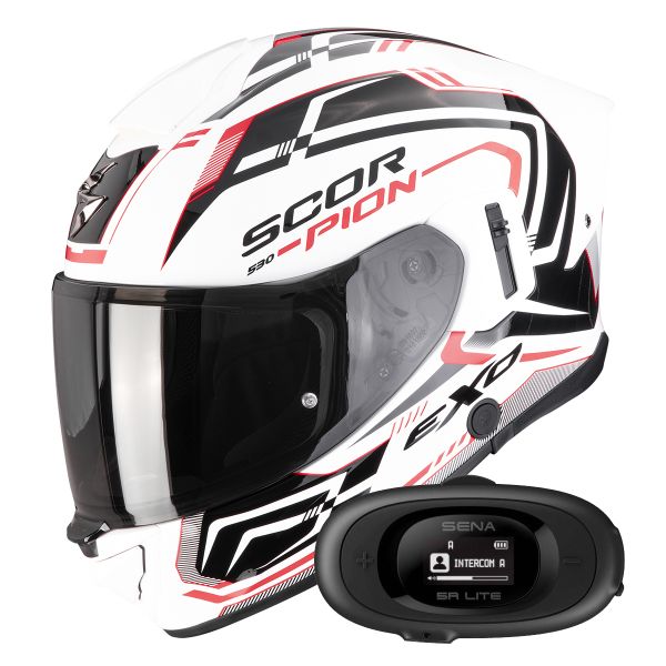 Full Face Scorpion Exo 530 Air Slope White Black Red + Kit bluetooth 5R Lite