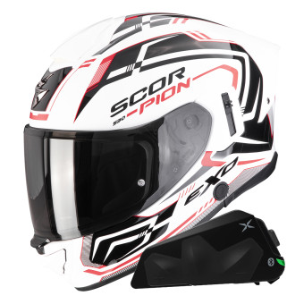 Full Face Scorpion Exo 530 Air Slope White Black Red + Kit bluetooth Exo-Com Link-1C