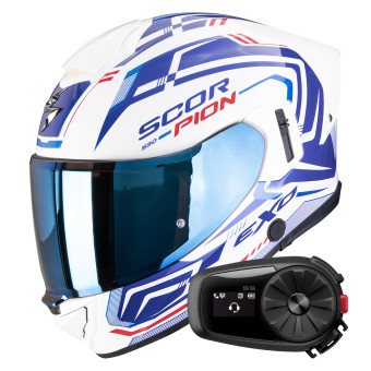 Casque Full Face Scorpion Exo 530 Air Slope White Blue Red + Kit Bluetooth 5S Solo Casque Full Face Scorpion Exo 530 Air Slope White Blue Red + Kit Bluetooth 5S Solo