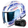 Casque Full Face Scorpion Exo 530 Air Slope White Blue Red + Kit Bluetooth 5S Solo