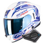 Casque Full Face Scorpion Exo 530 Air Slope White Blue Red + Kit Bluetooth BT Mini