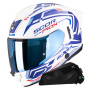 Casque Full Face Scorpion Exo 530 Air Slope White Blue Red + Kit bluetooth Exo-Com Link-1C