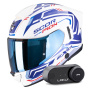Casque Full Face Scorpion Exo 530 Air Slope White Blue Red + Kit Bluetooth Lokui K30