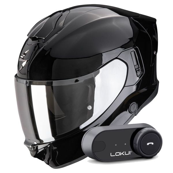 Full Face Scorpion Exo 530 Air Solid Black + Kit Bluetooth Lokui K30