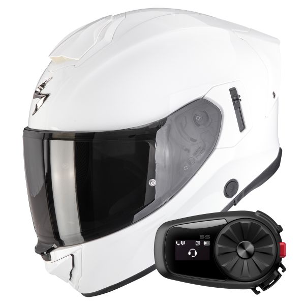 Full Face Scorpion Exo 530 Air Solid White + Kit Bluetooth 5S Solo