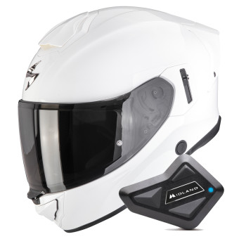 Full Face Scorpion Exo 530 Air Solid White + Kit Bluetooth BT Mini