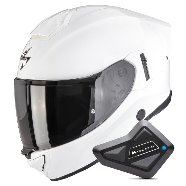 Full Face Scorpion Exo 530 Air Solid White + Kit Bluetooth BT Mini