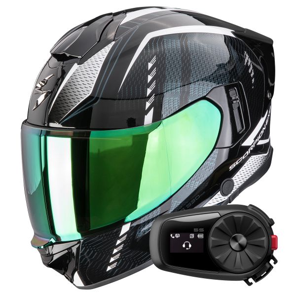 Full Face Scorpion Exo 530 Air Theras Black Chameleon White + Kit Bluetooth 5S Solo