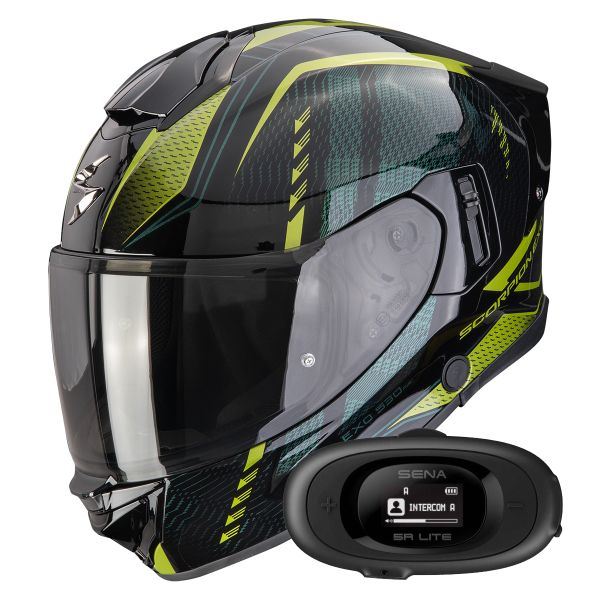 Full Face Scorpion Exo 530 Air Theras Black Green + Kit bluetooth 5R Lite