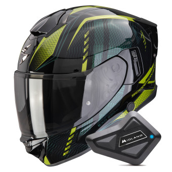 Casque Full Face Scorpion Exo 530 Air Theras Black Green + Kit Bluetooth BT Mini Casque Full Face Scorpion Exo 530 Air Theras Black Green + Kit Bluetooth BT Mini
