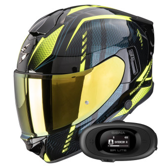 Full Face Scorpion Exo 530 Air Theras Black Neon Yellow + Kit bluetooth 5R Lite