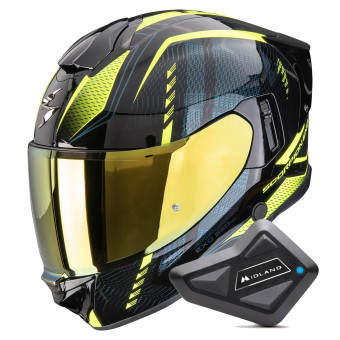 Casque Full Face Scorpion Exo 530 Air Theras Black Neon Yellow + Kit Bluetooth BT Mini Casque Full Face Scorpion Exo 530 Air Theras Black Neon Yellow + Kit Bluetooth BT Mini