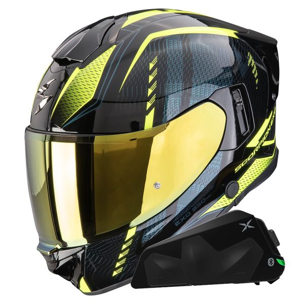Full Face Scorpion Exo 530 Air Theras Black Neon Yellow + Kit bluetooth Exo-Com Link-1C