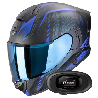 Full Face Scorpion Exo 530 Air Theras Matt Black Blue + Kit bluetooth 5R Lite