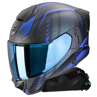 Full Face Scorpion Exo 530 Air Theras Matt Black Blue + Kit bluetooth Exo-Com Link-1C