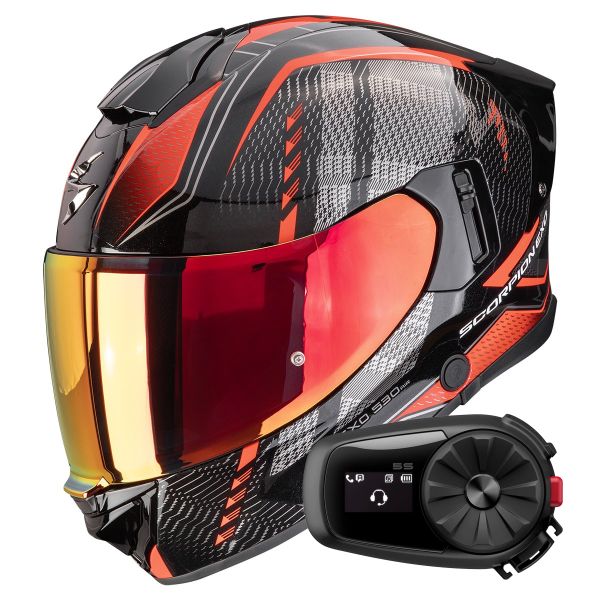 Full Face Scorpion Exo 530 Air Theras Metal Black Red + Kit Bluetooth 5S Solo