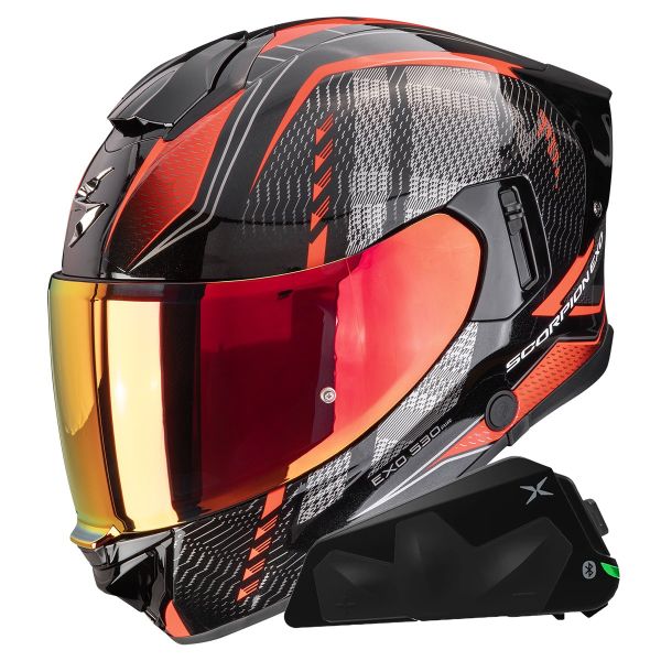 Full Face Scorpion Exo 530 Air Theras Metal Black Red + Kit bluetooth Exo-Com Link-1C