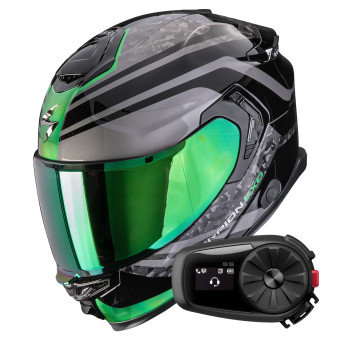 Casque Full Face Scorpion Exo GT SP Air Arten Black Green + Kit Bluetooth 5S Solo Casque Full Face Scorpion Exo GT SP Air Arten Black Green + Kit Bluetooth 5S Solo