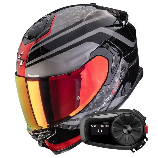 Full Face Scorpion Exo GT SP Air Arten Black Red + Kit Bluetooth 5S Solo