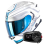 Casque Full Face Scorpion Exo GT SP Air Arten White Blue + Kit Bluetooth 5S Solo