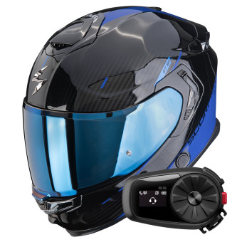 Casque Full Face Scorpion Exo GT SP Air Asphalt Black Blue + Kit Bluetooth 5S Solo Casque Full Face Scorpion Exo GT SP Air Asphalt Black Blue + Kit Bluetooth 5S Solo