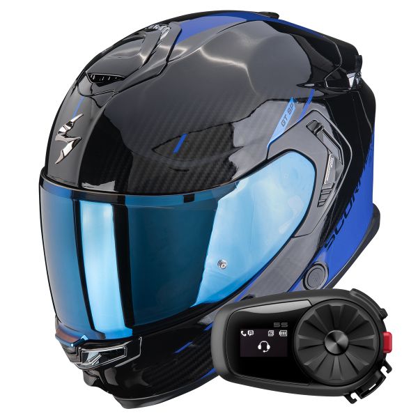 Full Face Scorpion Exo GT SP Air Asphalt Black Blue + Kit Bluetooth 5S Solo