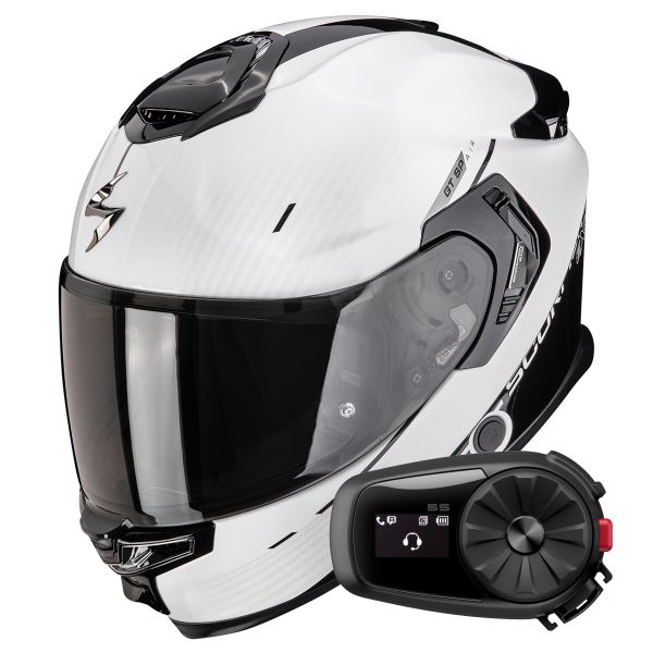 Full Face Scorpion Exo GT SP Air Asphalt Pearl White Black + Kit Bluetooth 5S Solo