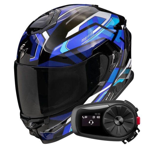 Full Face Scorpion Exo GT SP Air Augusta Black Grey Blue + Kit Bluetooth 5S Solo