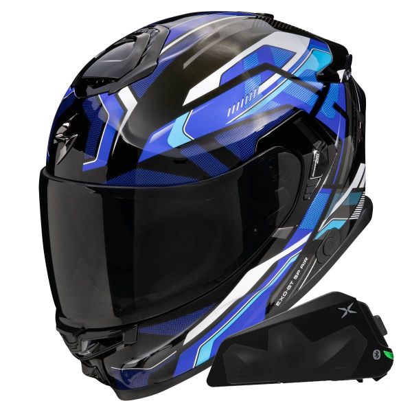Full Face Scorpion Exo GT SP Air Augusta Black Grey Blue + Kit bluetooth Exo-Com Link-1C
