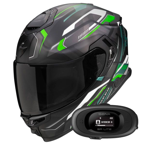 Full Face Scorpion Exo GT SP Air Augusta Black Grey Green + Kit bluetooth 5R Lite Solo