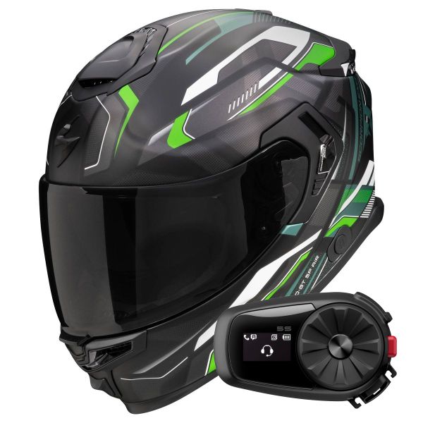 Full Face Scorpion Exo GT SP Air Augusta Black Grey Green + Kit Bluetooth 5S Solo