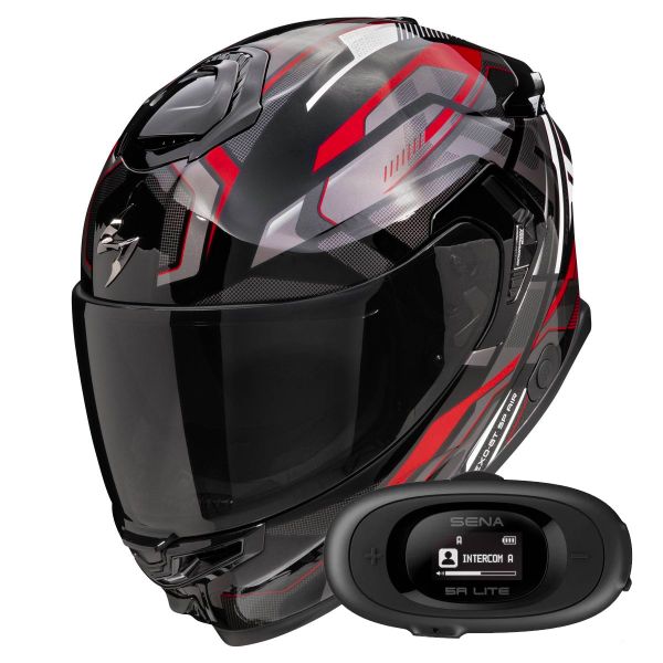 Full Face Scorpion Exo GT SP Air Augusta Black Grey Red + Kit bluetooth 5R Lite Solo