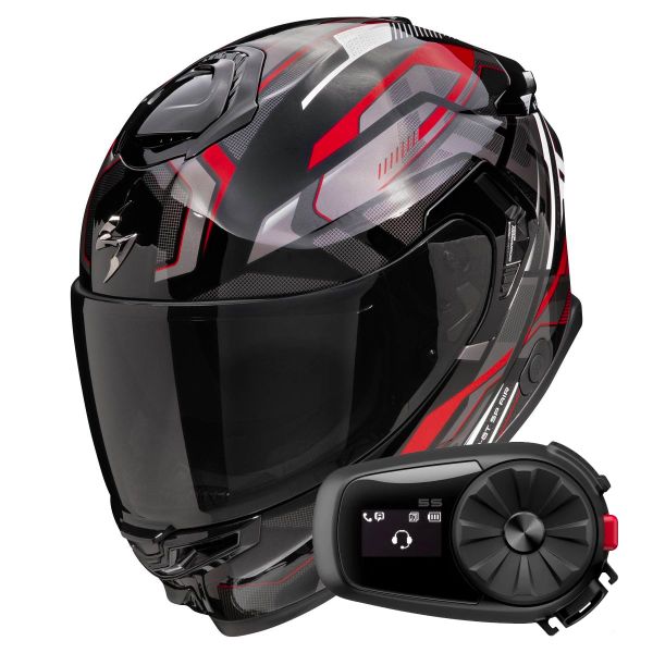 Full Face Scorpion Exo GT SP Air Augusta Black Grey Red + Kit Bluetooth 5S Solo