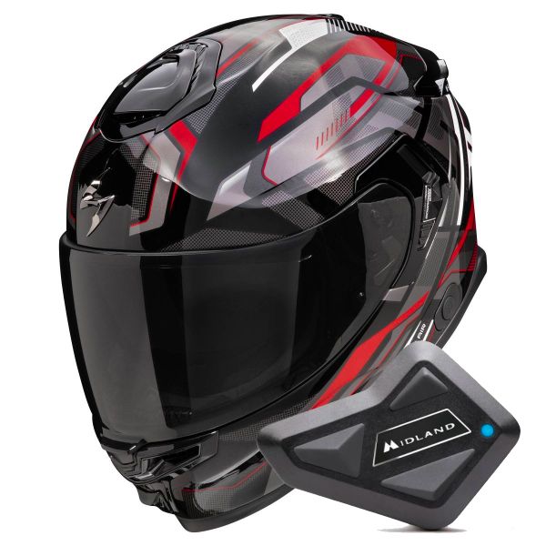 Full Face Scorpion Exo GT SP Air Augusta Black Grey Red + Kit Bluetooth BT Mini