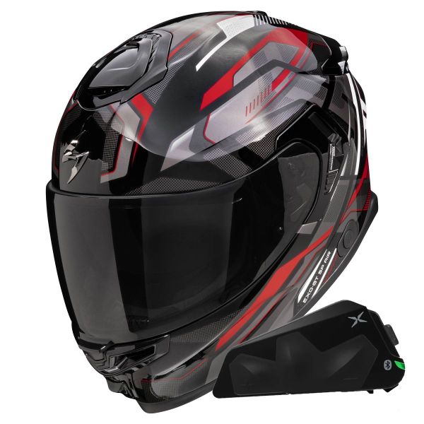 Full Face Scorpion Exo GT SP Air Augusta Black Grey Red + Kit bluetooth Exo-Com Link-1C