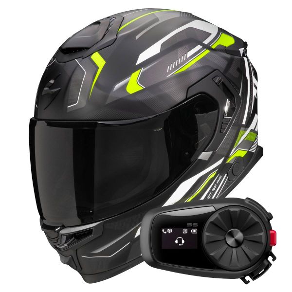 Full Face Scorpion Exo GT SP Air Augusta Black Mat Grey Yellow fluo + Kit Bluetooth 5S Solo