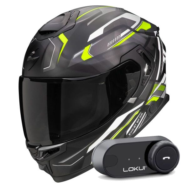 Full Face Scorpion Exo GT SP Air Augusta Black Mat Grey Yellow fluo + Kit Bluetooth K30