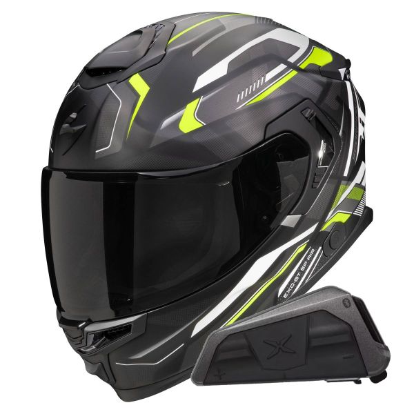 Full Face Scorpion Exo GT SP Air Augusta Mat Yellow fluo + Kit bluetooth Exo-Com Link-1