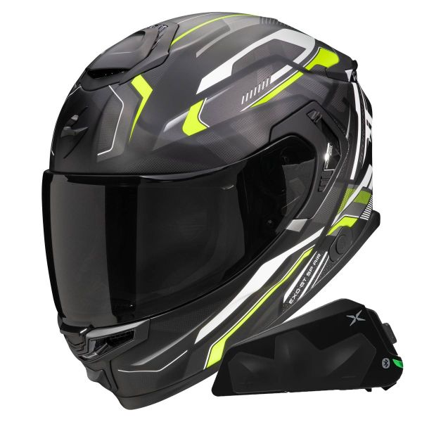 Full Face Scorpion Exo GT SP Air Augusta Mat Yellow fluo + Kit bluetooth Exo-Com Link-1C