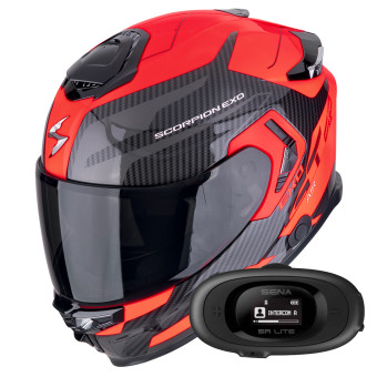 Full Face Scorpion Exo GT SP Air Flex Black Red Fluo + Kit bluetooth 5R Lite Solo