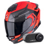 Casque Full Face Scorpion Exo GT SP Air Flex Black Red Fluo + Kit Bluetooth Lokui K30
