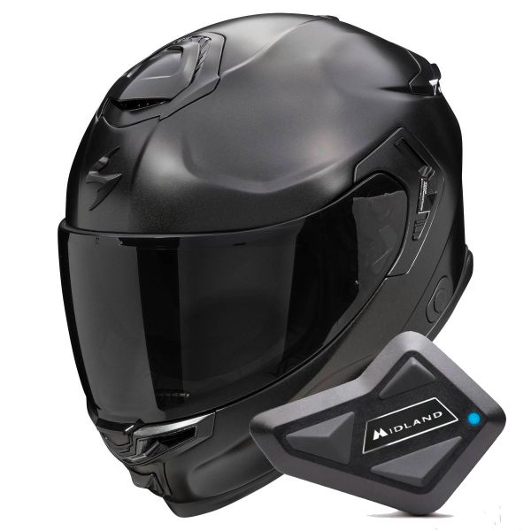 Full Face Scorpion Exo GT SP Air Solid Black Pearl Mat + Kit Bluetooth BT Mini Full Face Scorpion Exo GT SP Air Solid Black Pearl Mat + Kit Bluetooth BT Mini