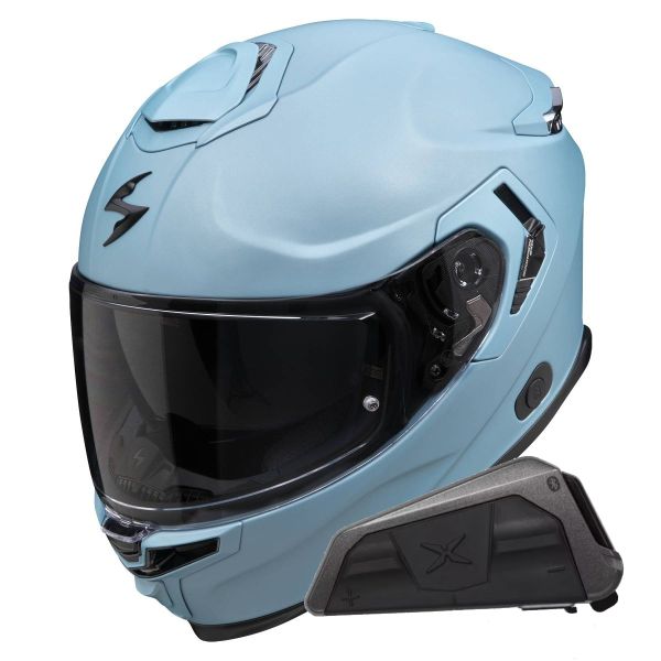 Full Face Scorpion Exo GT SP Air Solid Celestial Blue Mat + Kit bluetooth Exo-Com Link-1
